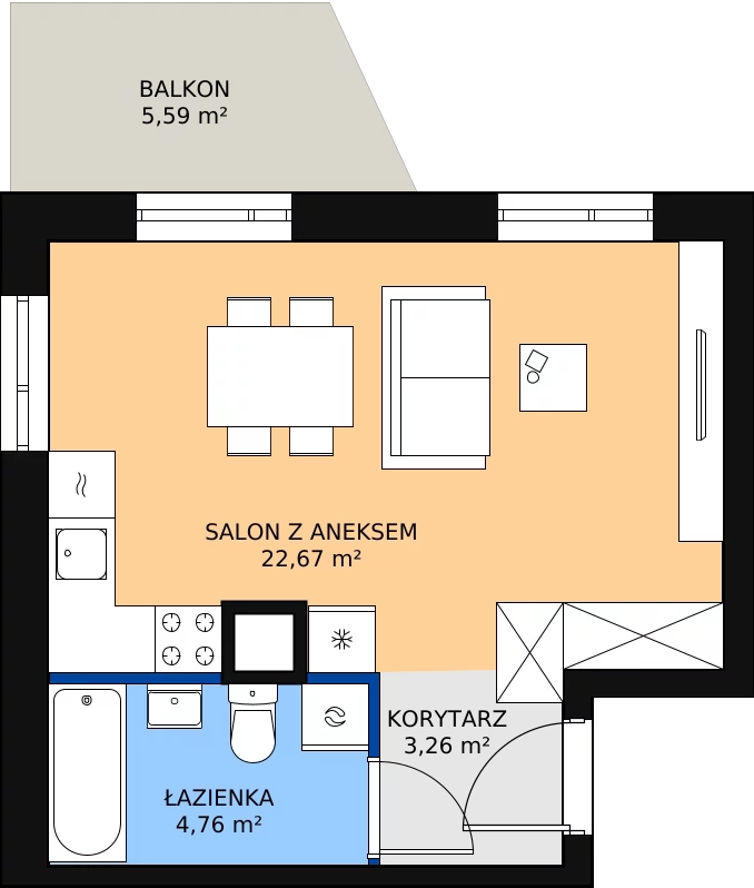 Zalety mieszkania 30.69 m², F/8