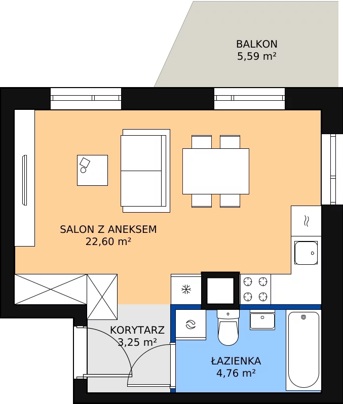 Zalety mieszkania 30.61 m², F/37