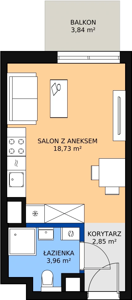 Zalety mieszkania 26.05 m², A/34
