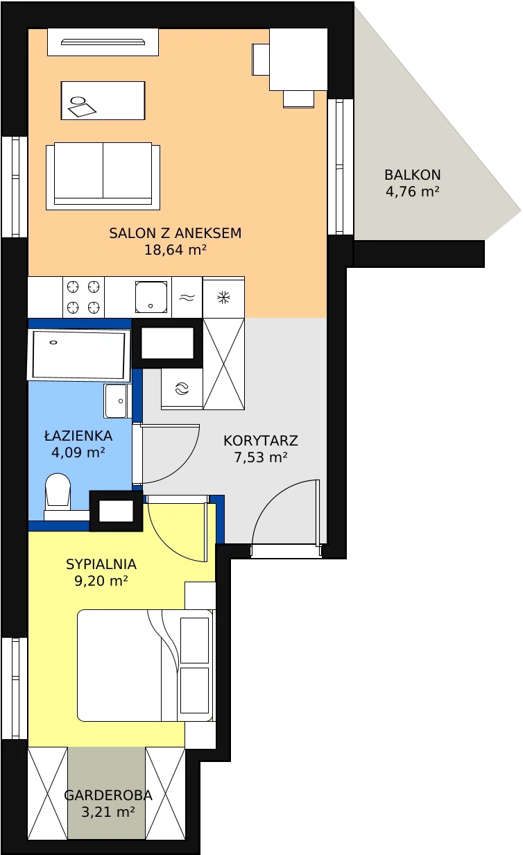Zalety mieszkania 43.49 m², A/43