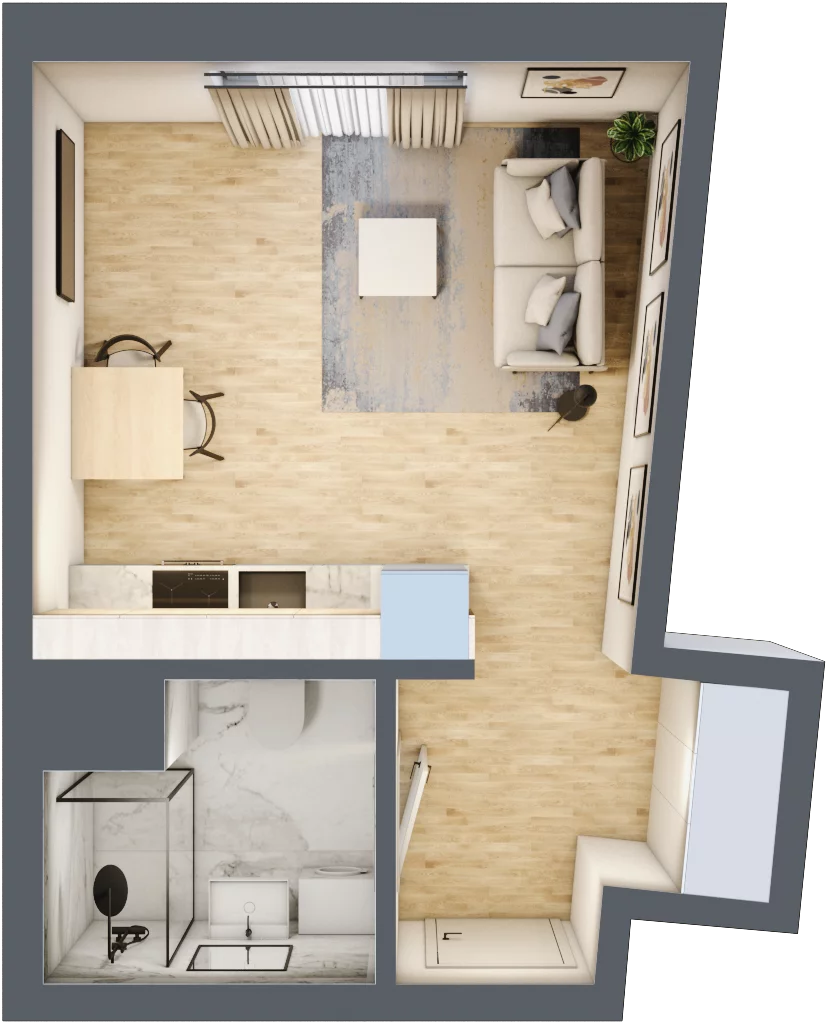 1 pokój, mieszkanie 26,55 m², piętro 2, oferta nr B/14, Apartamenty Beethovena, Warszawa, Mokotów, Sielce, ul. Dziekońskiego 4