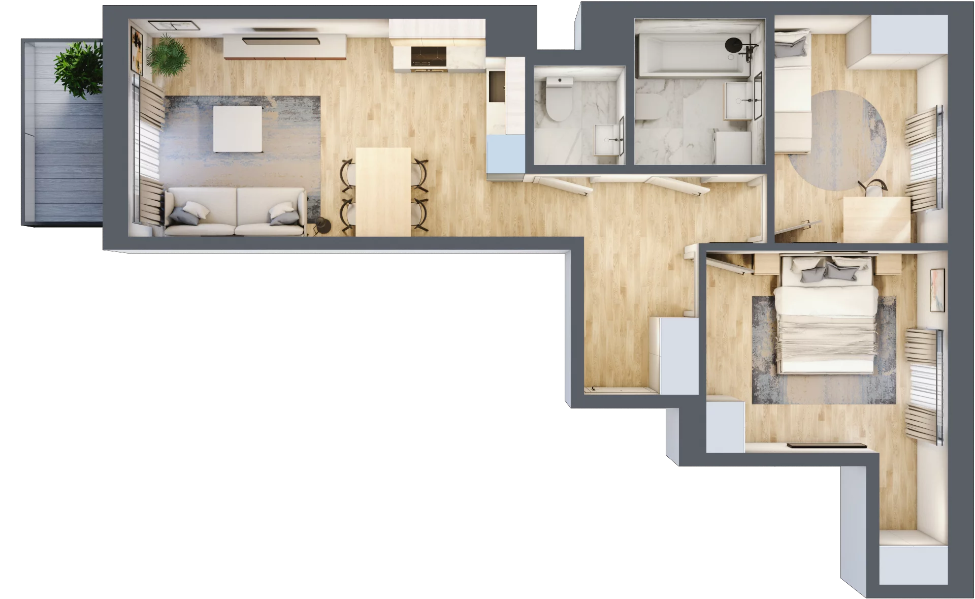 3 pokoje, mieszkanie 59,09 m², piętro 5, oferta nr B/90, Apartamenty Beethovena, Warszawa, Mokotów, Sielce, ul. Dziekońskiego 4
