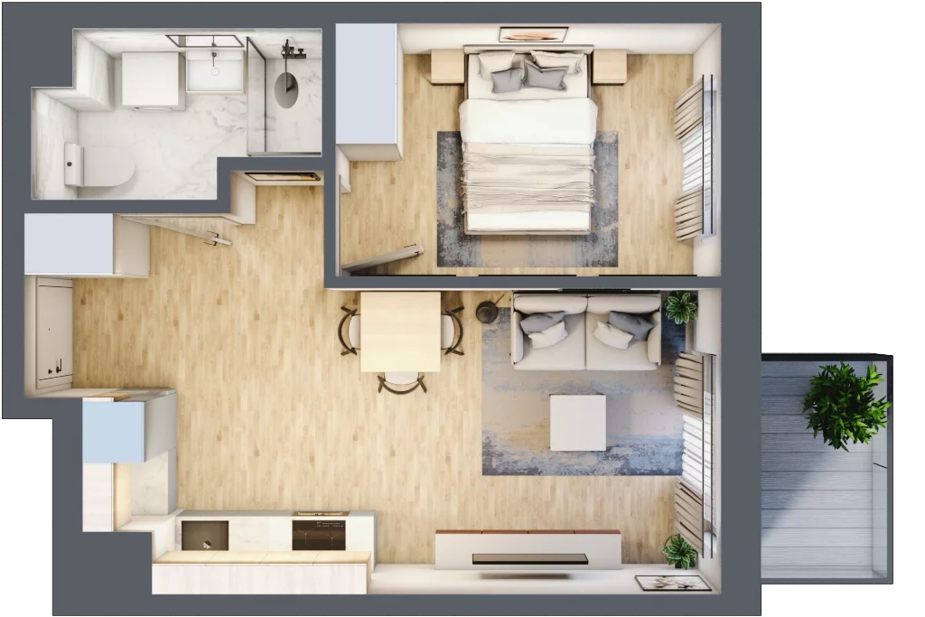 2 pokoje, mieszkanie 35,40 m², piętro 1, oferta nr B/72, Apartamenty Beethovena, Warszawa, Mokotów, Sielce, ul. Dziekońskiego 4