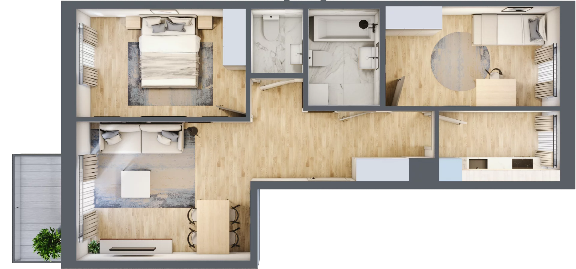 3 pokoje, mieszkanie 64,63 m², piętro 3, oferta nr B/61, Apartamenty Beethovena, Warszawa, Mokotów, Sielce, ul. Dziekońskiego 4