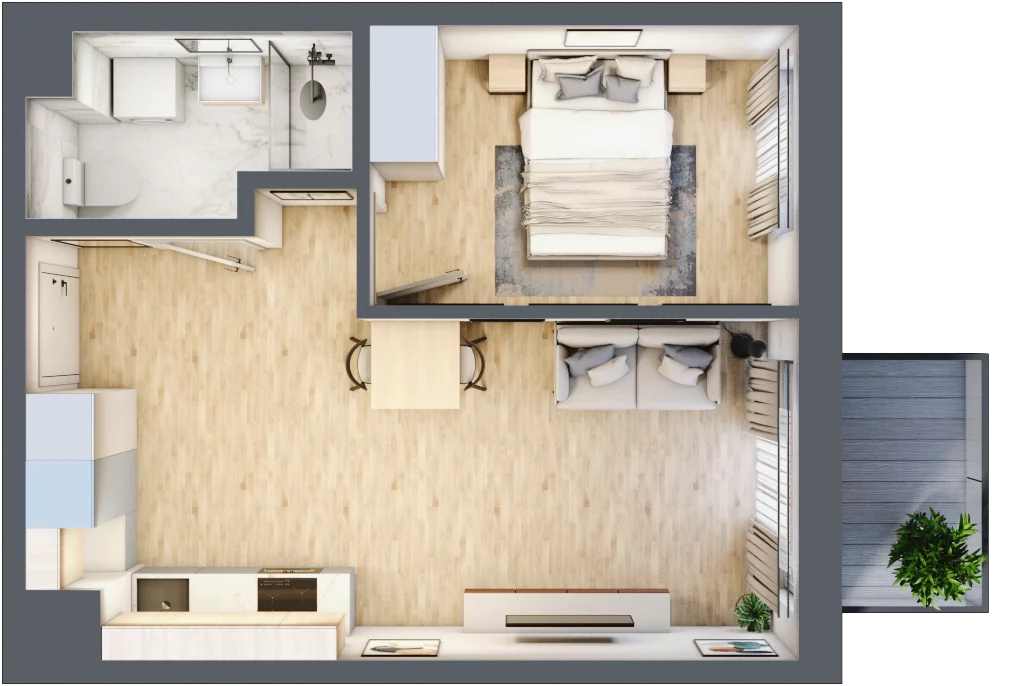 2 pokoje, mieszkanie 36,66 m², piętro 4, oferta nr C/29, Apartamenty Beethovena, Warszawa, Mokotów, Sielce, ul. Dziekońskiego 4