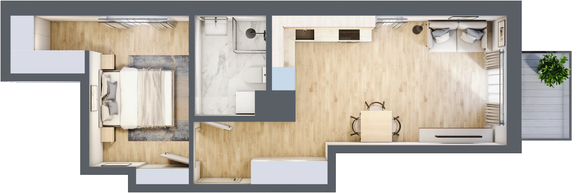 2 pokoje, mieszkanie 43,60 m², piętro 1, oferta nr C/7, Apartamenty Beethovena, Warszawa, Mokotów, Sielce, ul. Dziekońskiego 4