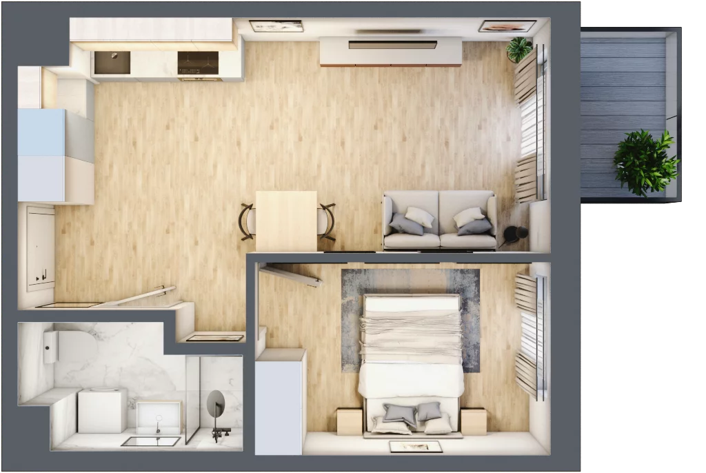 2 pokoje, mieszkanie 36,66 m², piętro 1, oferta nr C/11, Apartamenty Beethovena, Warszawa, Mokotów, Sielce, ul. Dziekońskiego 4