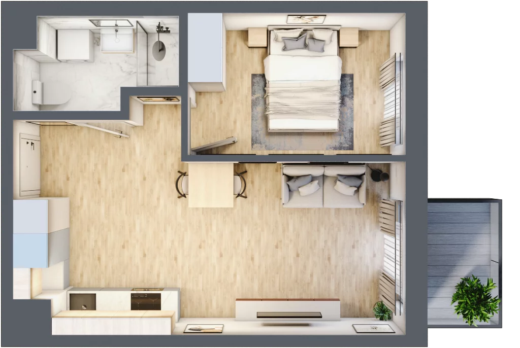 2 pokoje, mieszkanie 36,66 m², piętro 4, oferta nr C/30, Apartamenty Beethovena, Warszawa, Mokotów, Sielce, ul. Dziekońskiego 4