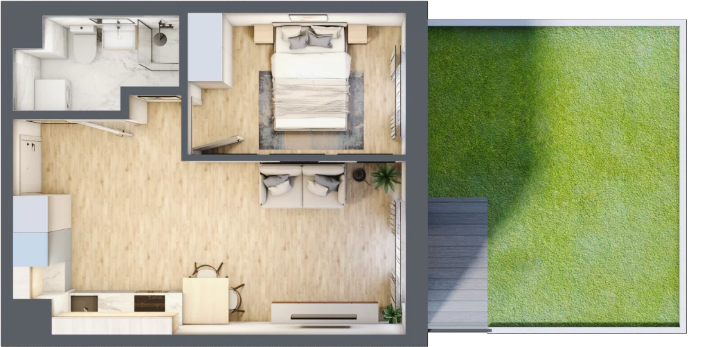 2 pokoje, mieszkanie 36,60 m², parter, oferta nr C/3, Apartamenty Beethovena, Warszawa, Mokotów, Sielce, ul. Dziekońskiego 4