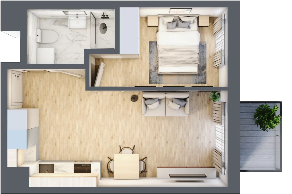 2 pokoje, mieszkanie 35,75 m², piętro 1, oferta nr C/9, Apartamenty Beethovena, Warszawa, Mokotów, Sielce, ul. Dziekońskiego 4
