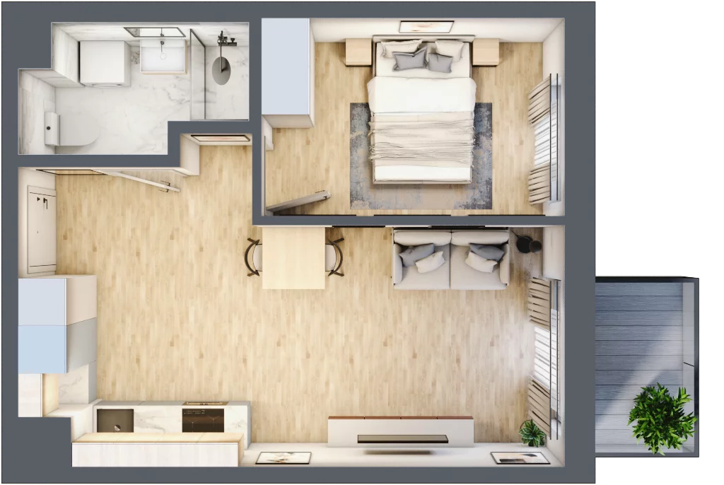 2 pokoje, mieszkanie 36,66 m², piętro 1, oferta nr C/10, Apartamenty Beethovena, Warszawa, Mokotów, Sielce, ul. Dziekońskiego 4