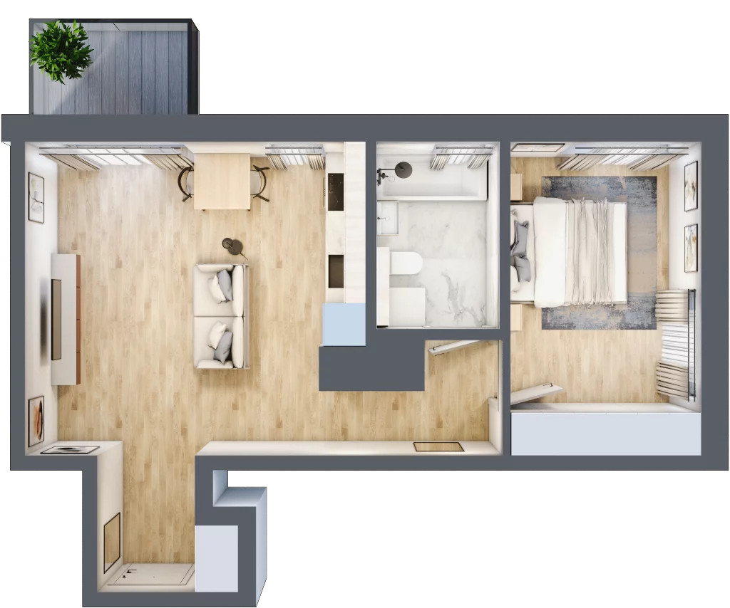 2 pokoje, mieszkanie 43,41 m², piętro 1, oferta nr C/8, Apartamenty Beethovena, Warszawa, Mokotów, Sielce, ul. Dziekońskiego 4