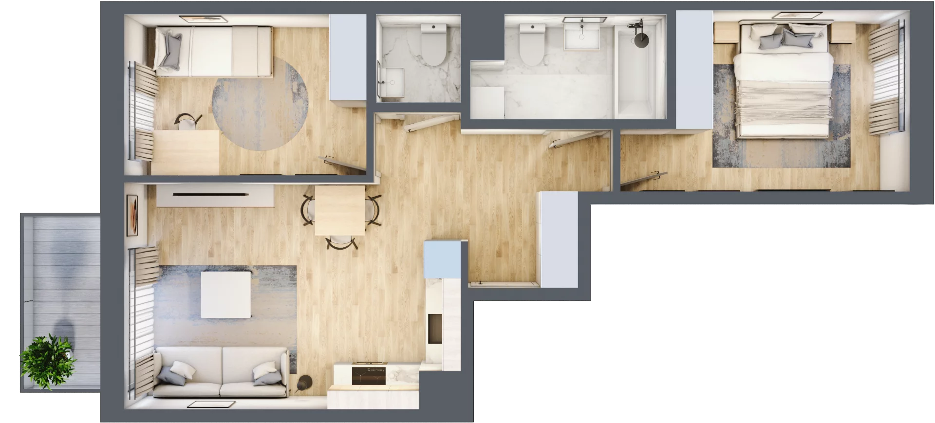 3 pokoje, mieszkanie 56,22 m², piętro 2, oferta nr D/6, Apartamenty Beethovena, Warszawa, Mokotów, Sielce, ul. Dziekońskiego 4
