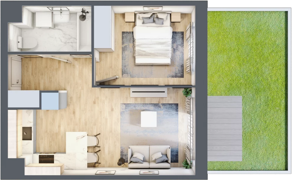 2 pokoje, mieszkanie 37,30 m², parter, oferta nr C/1, 29. Aleja bud. C, Kraków, Stare Miasto, Warszawskie, al. 29 Listopada