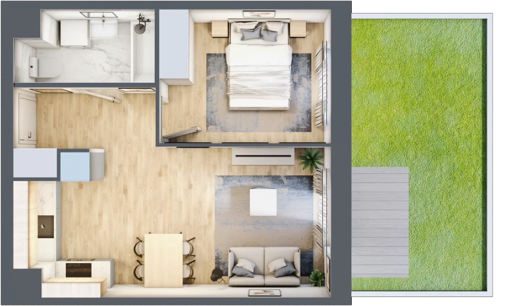 2 pokoje, mieszkanie 37,27 m², parter, oferta nr C/2, 29. Aleja bud. C, Kraków, Stare Miasto, Warszawskie, al. 29 Listopada