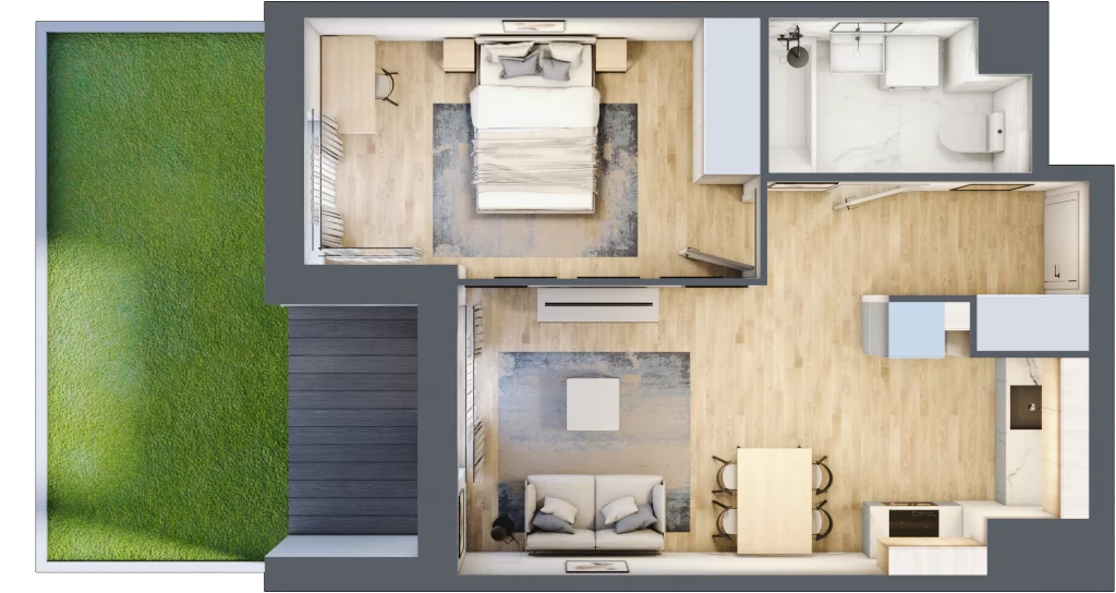 2 pokoje, mieszkanie 41,45 m², parter, oferta nr C/4, 29. Aleja bud. C, Kraków, Stare Miasto, Warszawskie, al. 29 Listopada