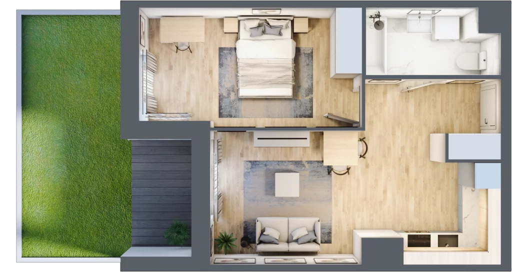 2 pokoje, mieszkanie 42,75 m², parter, oferta nr C/5, 29. Aleja bud. C, Kraków, Stare Miasto, Warszawskie, al. 29 Listopada