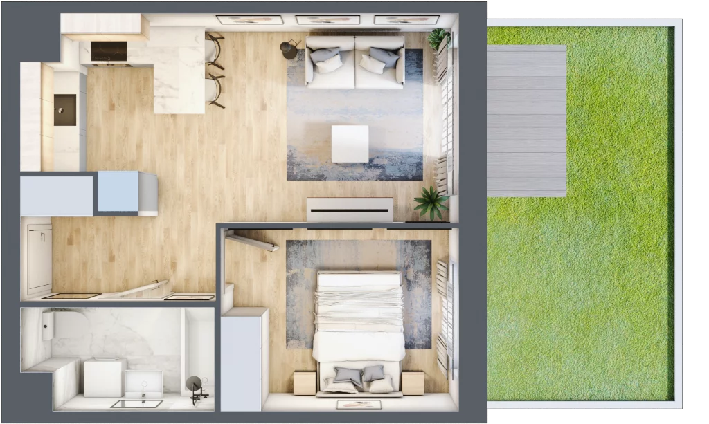 2 pokoje, mieszkanie 37,24 m², parter, oferta nr C/45, 29. Aleja bud. C, Kraków, Stare Miasto, Warszawskie, al. 29 Listopada