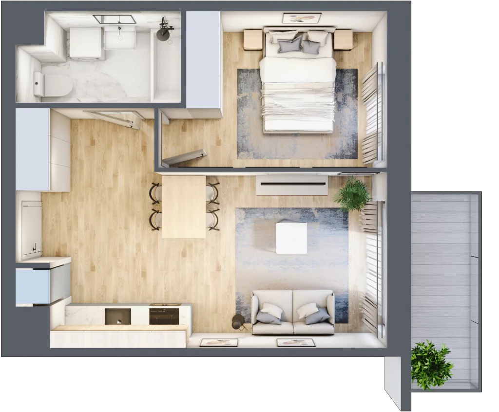 2 pokoje, mieszkanie 37,54 m², piętro 6, oferta nr C/101, 29. Aleja bud. C, Kraków, Stare Miasto, Warszawskie, al. 29 Listopada