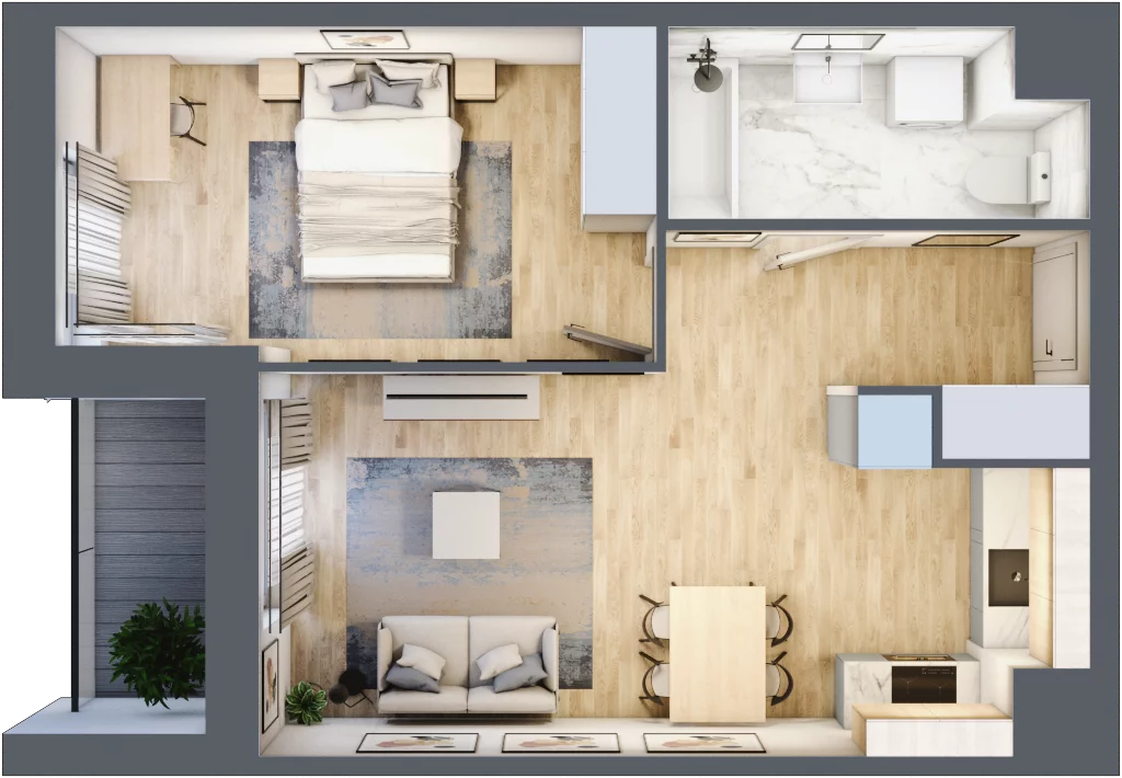 2 pokoje, mieszkanie 43,04 m², piętro 9, oferta nr C/128, 29. Aleja bud. C, Kraków, Stare Miasto, Warszawskie, al. 29 Listopada