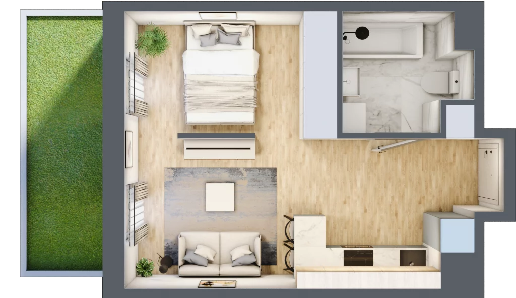 1 pokój, mieszkanie 29,99 m², parter, oferta nr F/59, Apartamenty Park Matecznego bud. F i G, Kraków, Podgórze, Mateczny, ul. Rydlówka / Nowoorawska