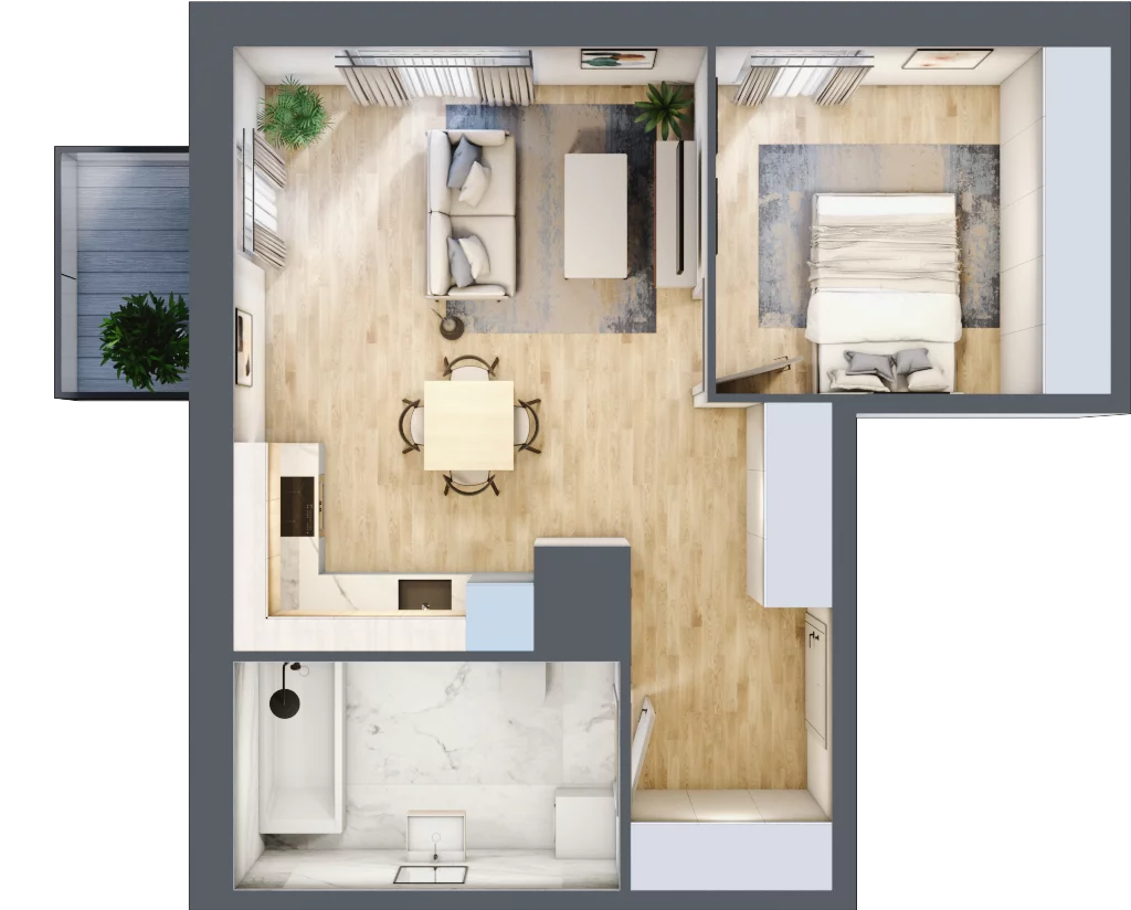 2 pokoje, mieszkanie 45,75 m², piętro 2, oferta nr F/54, Apartamenty Park Matecznego bud. F i G, Kraków, Podgórze, Mateczny, ul. Rydlówka / Nowoorawska
