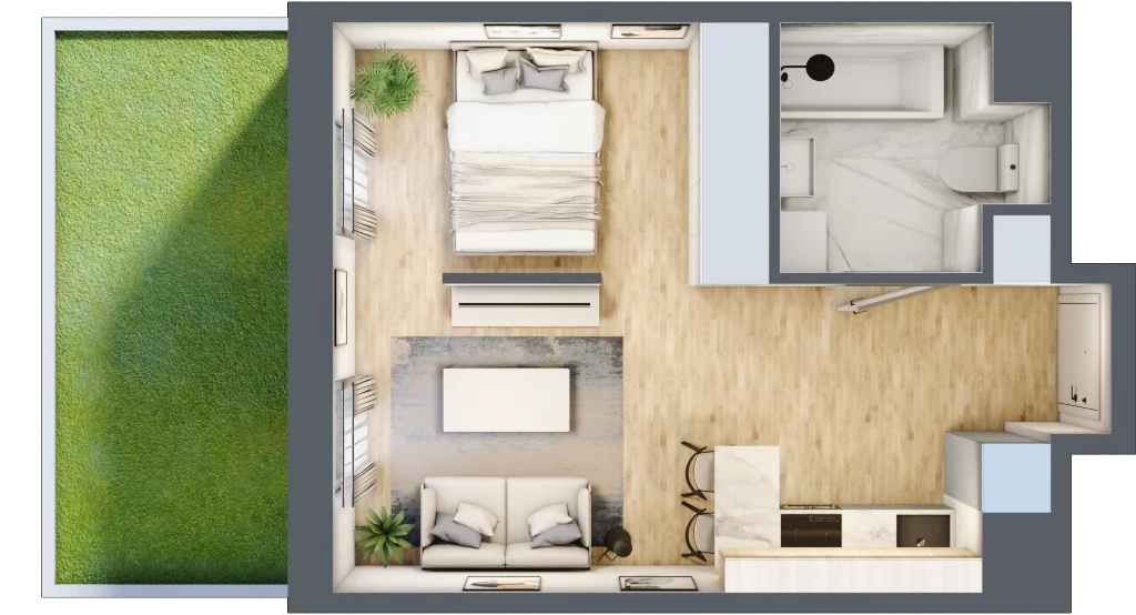 1 pokój, mieszkanie 29,84 m², parter, oferta nr G/3, Apartamenty Park Matecznego bud. F i G, Kraków, Podgórze, Mateczny, ul. Rydlówka / Nowoorawska