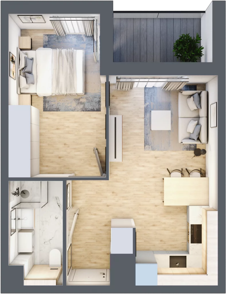 2 pokoje, mieszkanie 36,31 m², piętro 2, oferta nr A/77, Osiedle Wilno 7.3.2, Warszawa, Targówek, Elsnerów, ul. Montwiłłowska