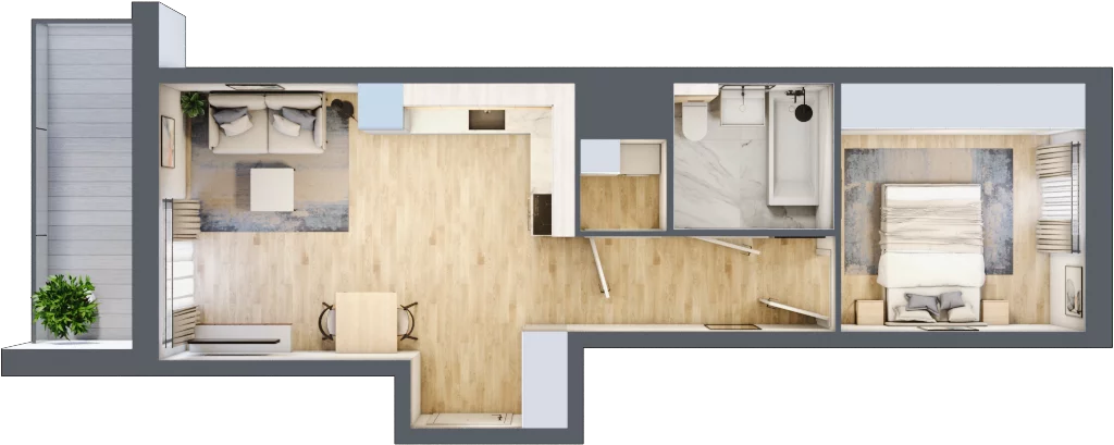 2 pokoje, mieszkanie 42,18 m², piętro 1, oferta nr A/65, Osiedle Wilno 7.3.2, Warszawa, Targówek, Elsnerów, ul. Montwiłłowska