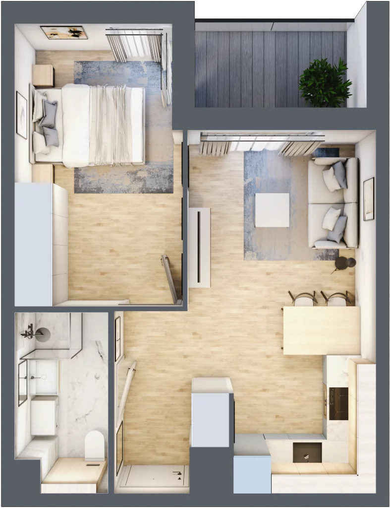 2 pokoje, mieszkanie 36,44 m², piętro 1, oferta nr A/107, Osiedle Wilno 7.3.2, Warszawa, Targówek, Elsnerów, ul. Montwiłłowska
