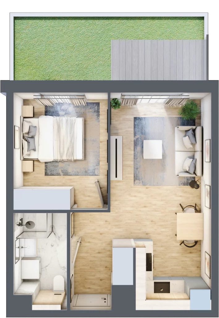 2 pokoje, mieszkanie 35,15 m², parter, oferta nr A/158, Osiedle Wilno 7.3.2, Warszawa, Targówek, Elsnerów, ul. Montwiłłowska
