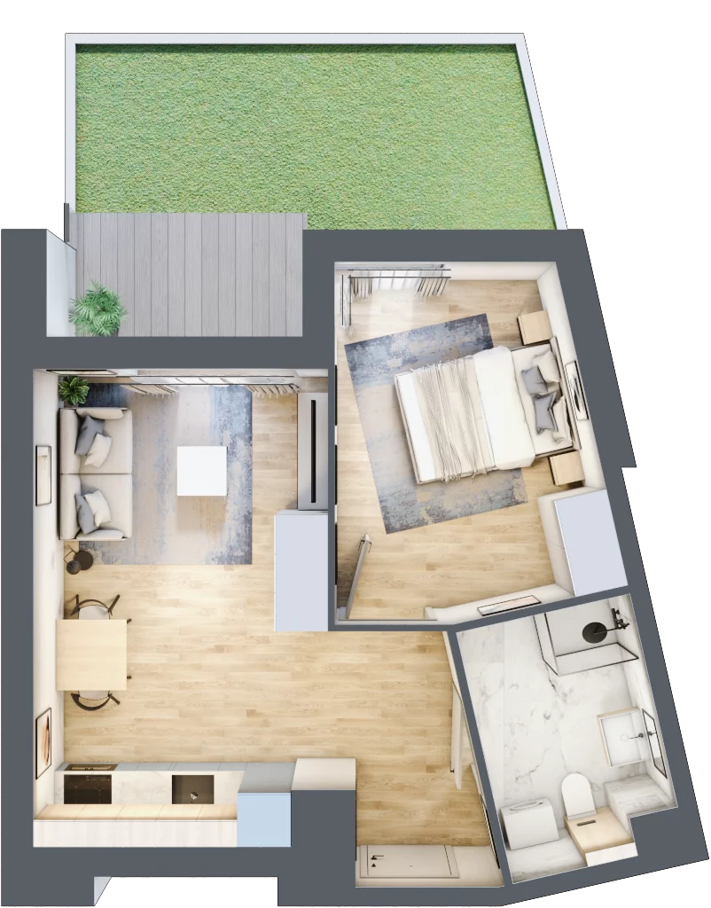2 pokoje, mieszkanie 38,52 m², parter, oferta nr A/63, Osiedle Wilno 7.3.2, Warszawa, Targówek, Elsnerów, ul. Montwiłłowska