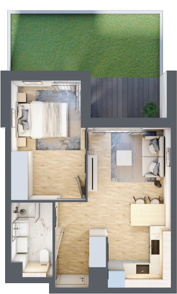 2 pokoje, mieszkanie 35,70 m², parter, oferta nr A/97, Osiedle Wilno 7.3.2, Warszawa, Targówek, Elsnerów, ul. Montwiłłowska