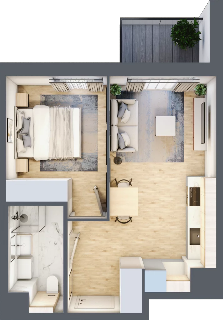 2 pokoje, mieszkanie 34,36 m², piętro 3, oferta nr A/61, Osiedle Urbino 5, Warszawa, Włochy, Raków, ul. Równoległa