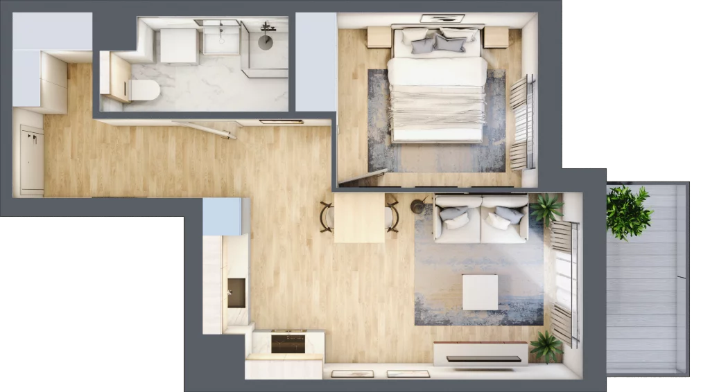2 pokoje, mieszkanie 38,81 m², piętro 1, oferta nr A/42, Osiedle Urbino 5, Warszawa, Włochy, Raków, ul. Równoległa