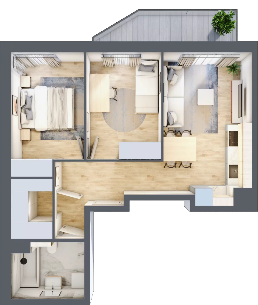 3 pokoje, mieszkanie 58,26 m², piętro 1, oferta nr A/7, Osiedle Urbino 5, Warszawa, Włochy, Raków, ul. Równoległa