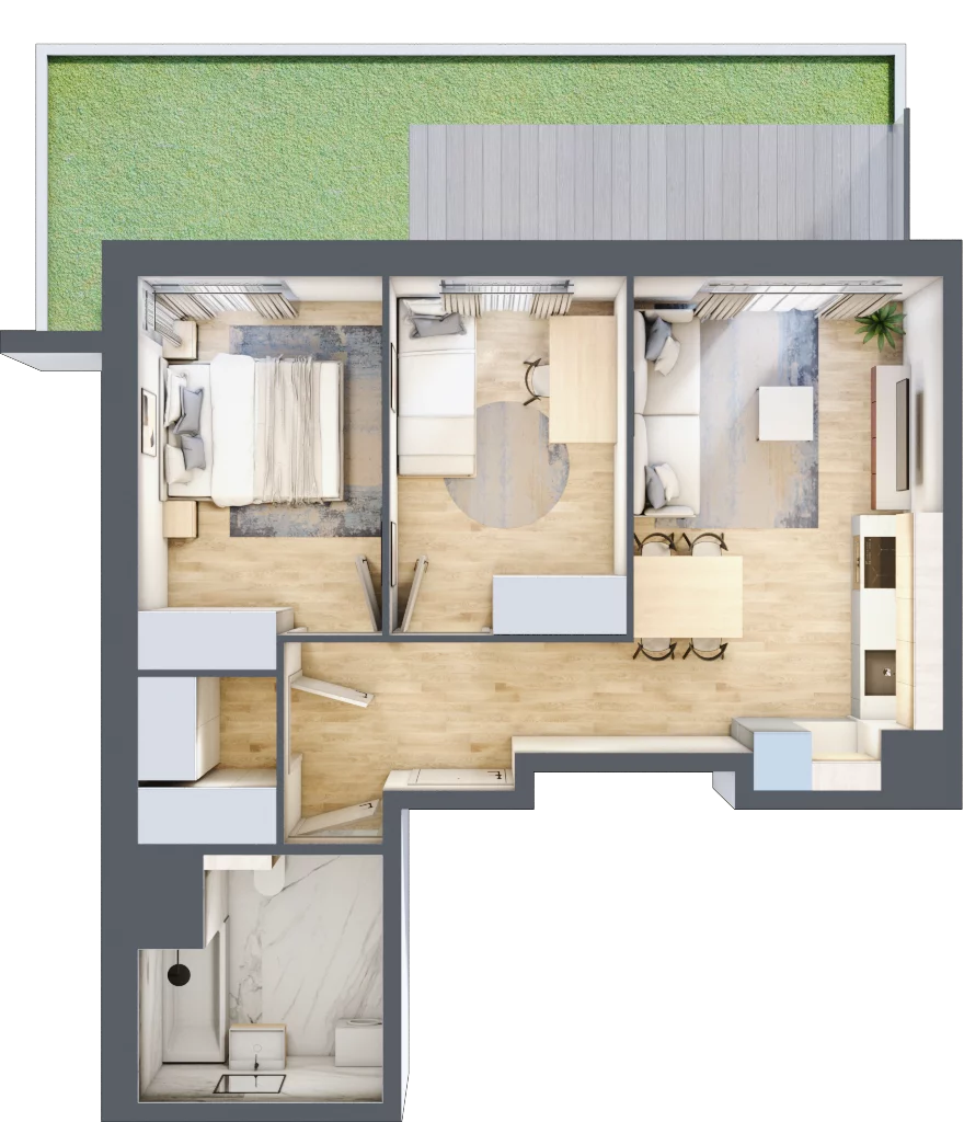 3 pokoje, mieszkanie 57,97 m², parter, oferta nr A/2, Osiedle Urbino 5, Warszawa, Włochy, Raków, ul. Równoległa