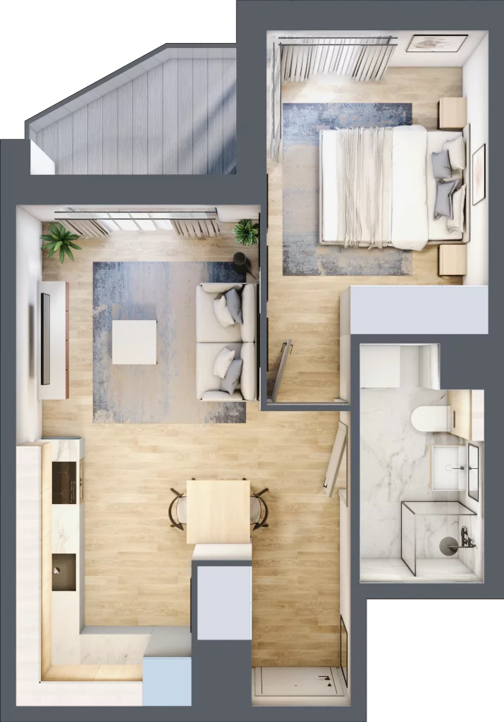 2 pokoje, mieszkanie 36,51 m², piętro 1, oferta nr A/45, Osiedle Urbino 5, Warszawa, Włochy, Raków, ul. Równoległa