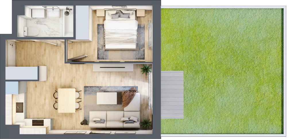 2 pokoje, mieszkanie 39,59 m², parter, oferta nr B2/3, Osiedle Arkadia, Wrocław, Polanowice-Poświętne-Ligota, Poświętne, ul. Ramiszowska 6