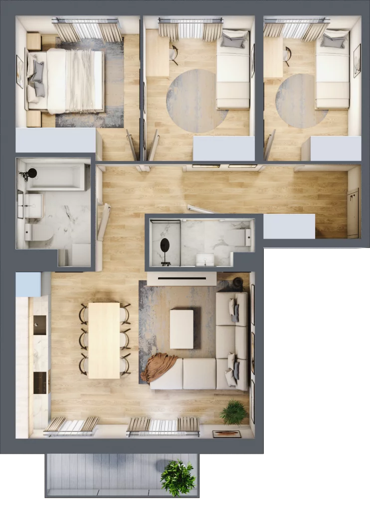 4 pokoje, mieszkanie 68,66 m², piętro 1, oferta nr B2/13, Osiedle Arkadia, Wrocław, Polanowice-Poświętne-Ligota, Poświętne, ul. Ramiszowska 6