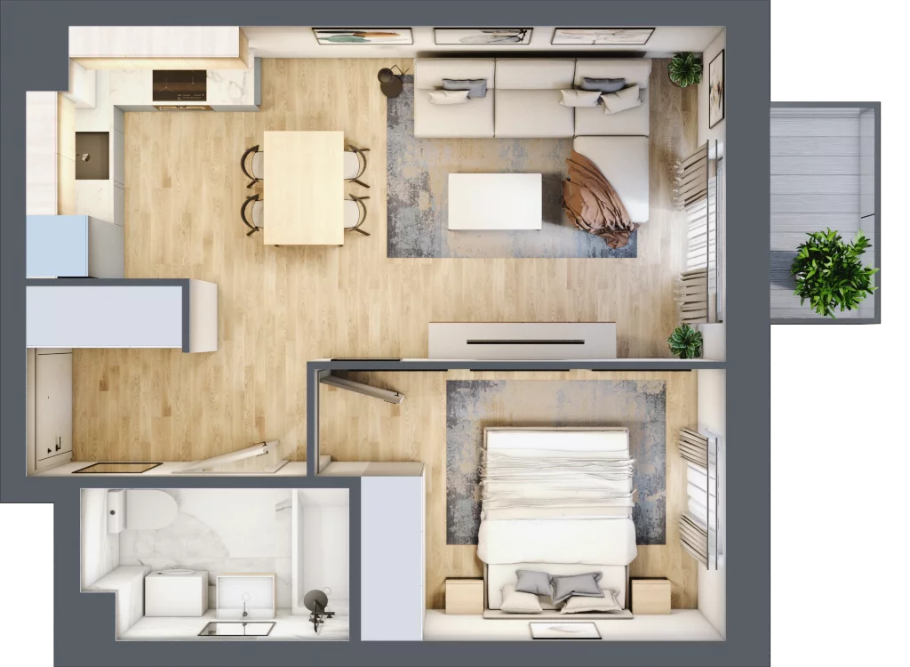 2 pokoje, mieszkanie 39,08 m², piętro 1, oferta nr B2/19, Osiedle Arkadia, Wrocław, Polanowice-Poświętne-Ligota, Poświętne, ul. Ramiszowska 6