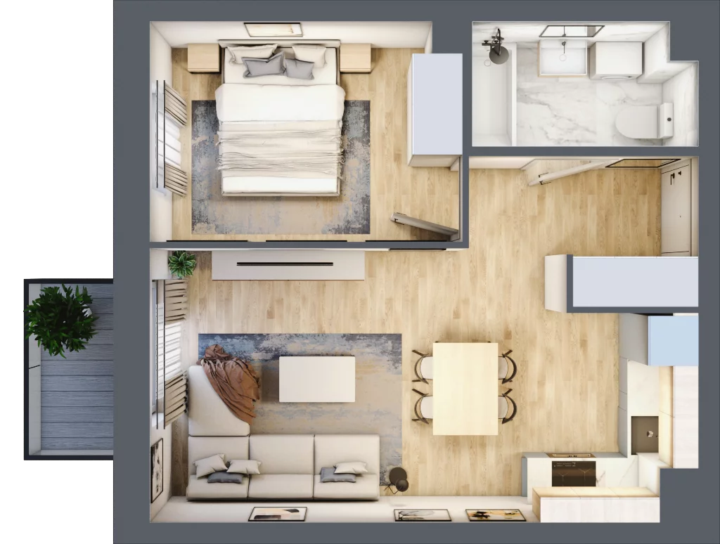 2 pokoje, mieszkanie 38,87 m², piętro 3, oferta nr B2/51, Osiedle Arkadia, Wrocław, Polanowice-Poświętne-Ligota, Poświętne, ul. Ramiszowska 6