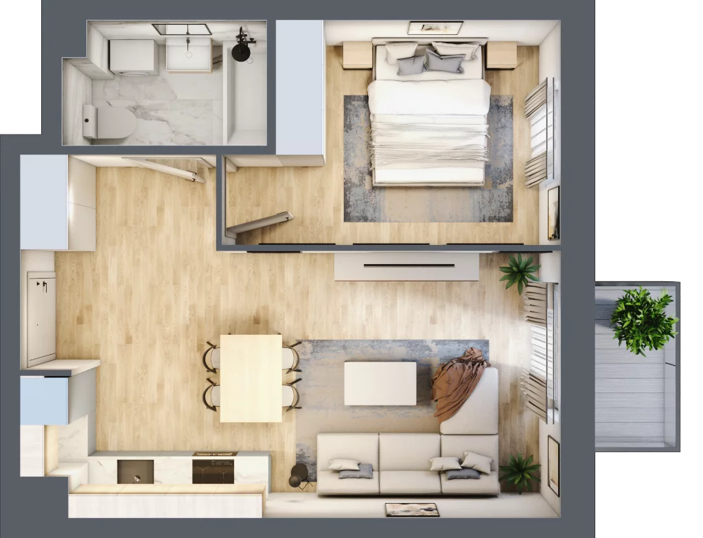 2 pokoje, mieszkanie 41,11 m², piętro 1, oferta nr B2/15, Osiedle Arkadia, Wrocław, Polanowice-Poświętne-Ligota, Poświętne, ul. Ramiszowska 6