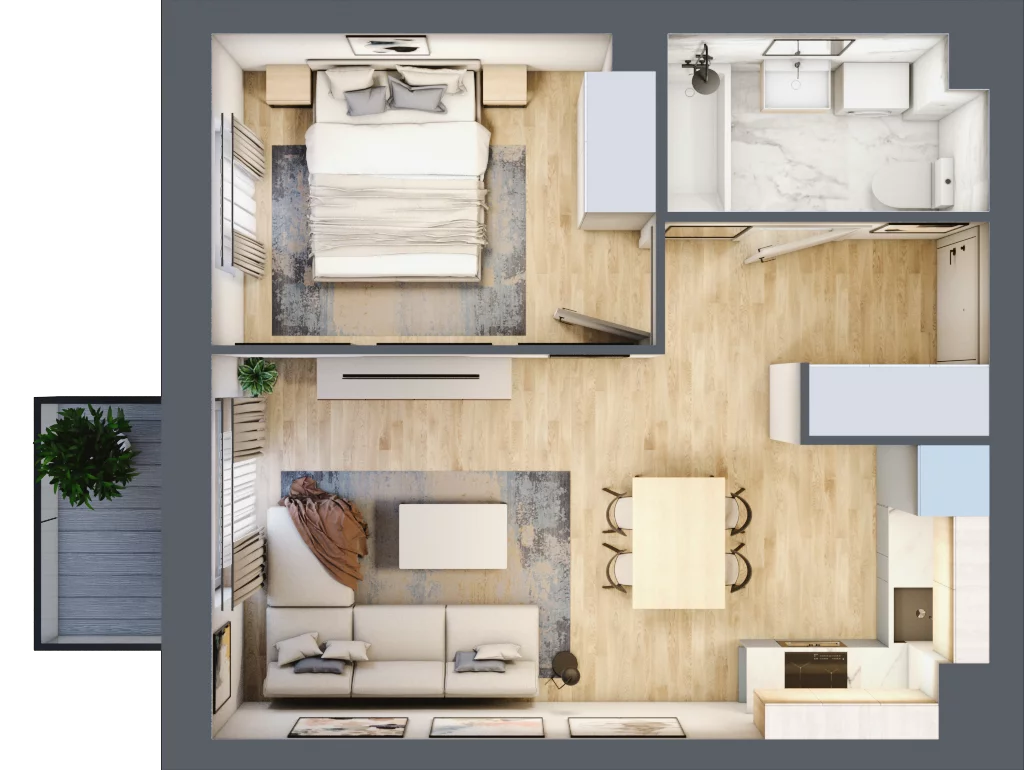 2 pokoje, mieszkanie 38,05 m², piętro 1, oferta nr B2/23, Osiedle Arkadia, Wrocław, Polanowice-Poświętne-Ligota, Poświętne, ul. Ramiszowska 6