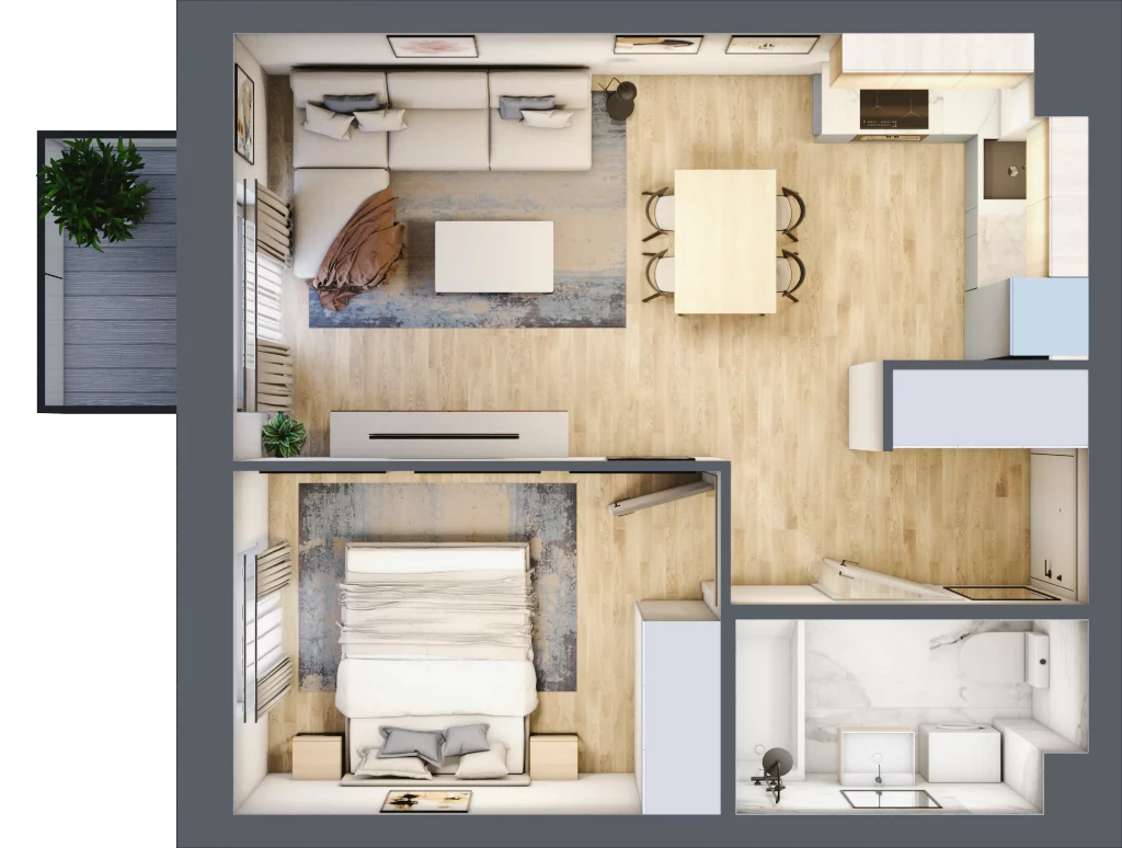 2 pokoje, mieszkanie 38,45 m², piętro 1, oferta nr B2/22, Osiedle Arkadia, Wrocław, Polanowice-Poświętne-Ligota, Poświętne, ul. Ramiszowska 6