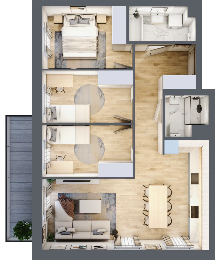 4 pokoje, mieszkanie 72,51 m², piętro 3, oferta nr B2/47, Osiedle Arkadia, Wrocław, Polanowice-Poświętne-Ligota, Poświętne, ul. Ramiszowska 6