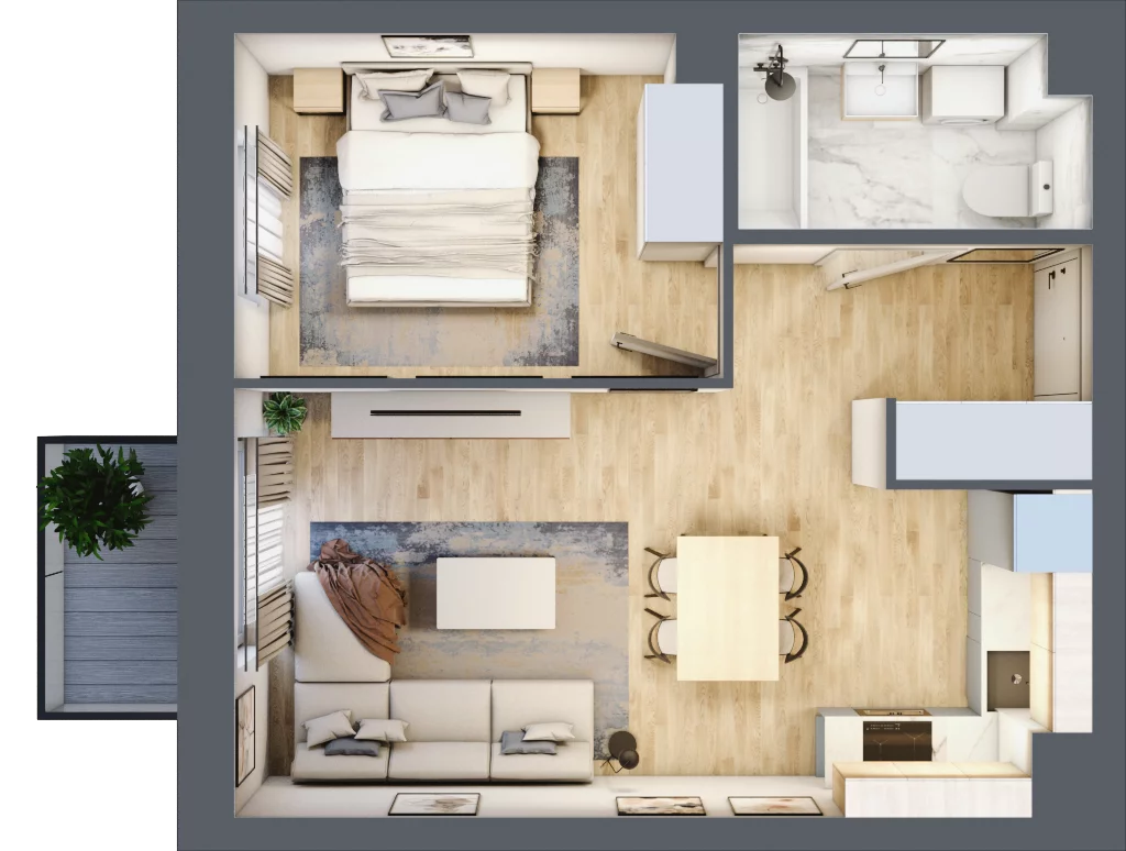 2 pokoje, mieszkanie 38,87 m², piętro 2, oferta nr B2/37, Osiedle Arkadia, Wrocław, Polanowice-Poświętne-Ligota, Poświętne, ul. Ramiszowska 6