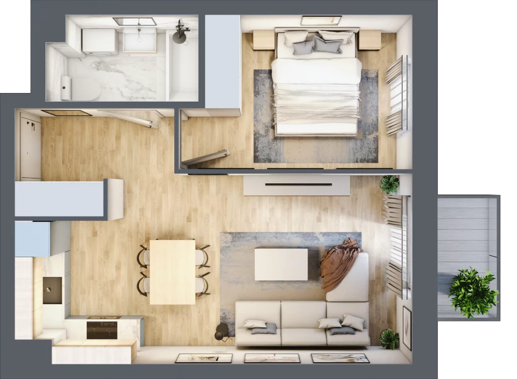 2 pokoje, mieszkanie 39,06 m², piętro 2, oferta nr B2/28, Osiedle Arkadia, Wrocław, Polanowice-Poświętne-Ligota, Poświętne, ul. Ramiszowska 6