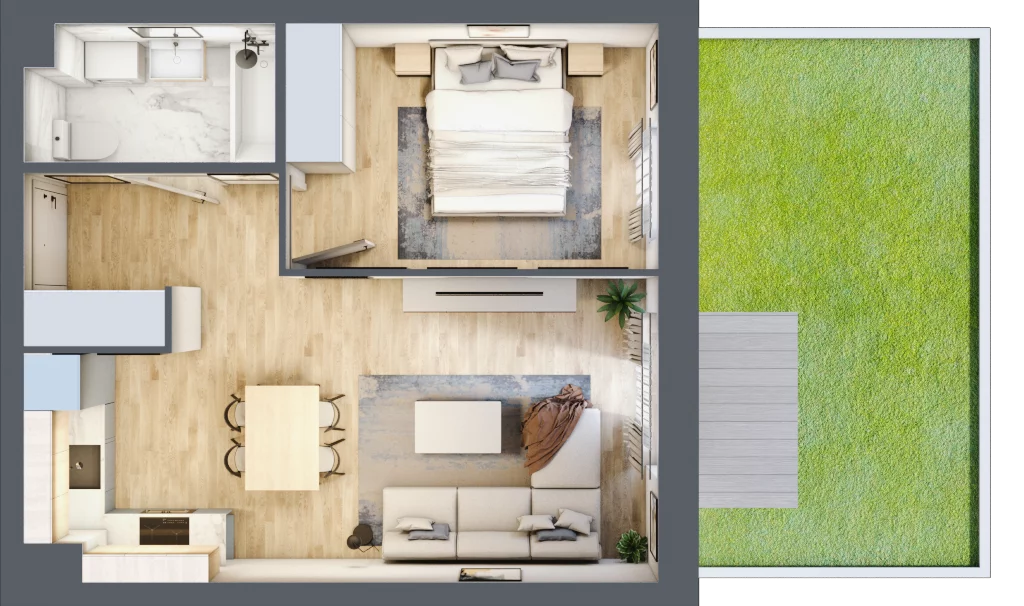 2 pokoje, mieszkanie 40,62 m², parter, oferta nr B2/5, Osiedle Arkadia, Wrocław, Polanowice-Poświętne-Ligota, Poświętne, ul. Ramiszowska 6