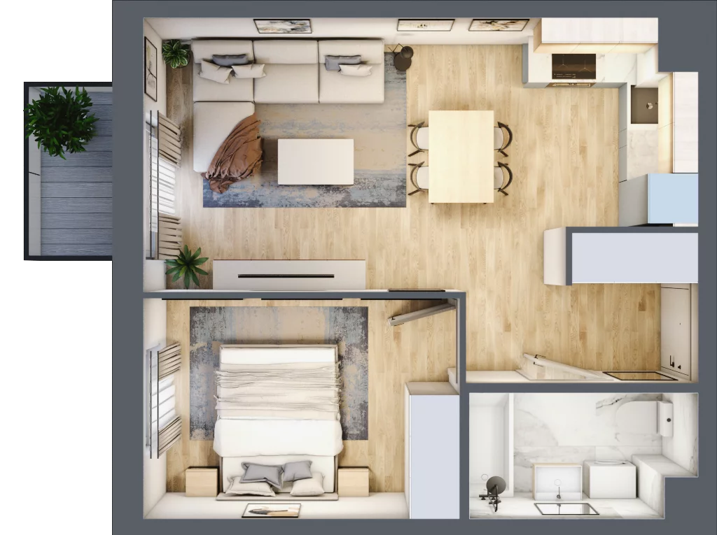 2 pokoje, mieszkanie 39,46 m², piętro 2, oferta nr B2/34, Osiedle Arkadia, Wrocław, Polanowice-Poświętne-Ligota, Poświętne, ul. Ramiszowska 6